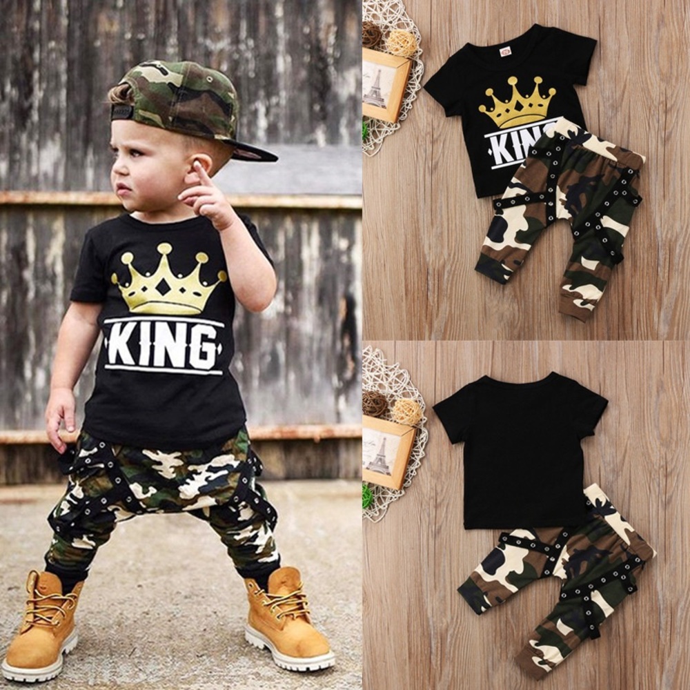 BOYS 2PCS CLOTHING SET CAMOUFLAGE HOOK AND LOOP